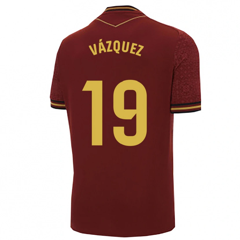 Danxen Uomo Maglia Borja Vázquez #19 Borgogna Oro Kit Gara Away 2025/26 Maglietta