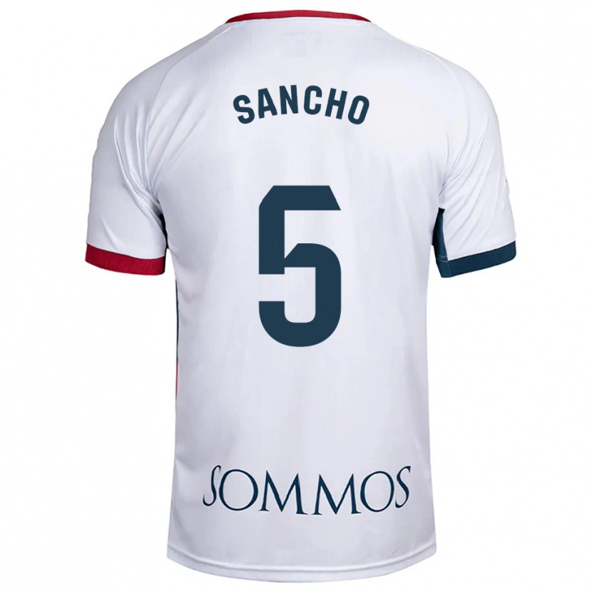 Danxen Uomo Maglia Esther Sancho #5 Bianco Rosso Kit Gara Away 2025/26 Maglietta