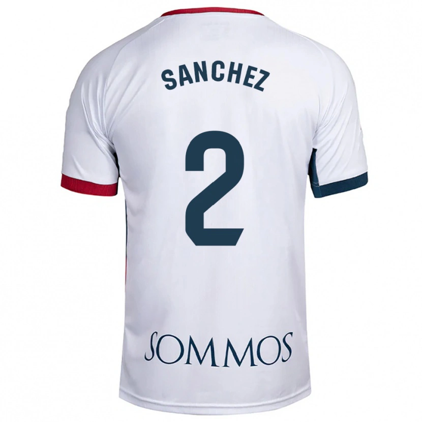 Danxen Uomo Maglia Paz Sánchez #2 Bianco Rosso Kit Gara Away 2025/26 Maglietta