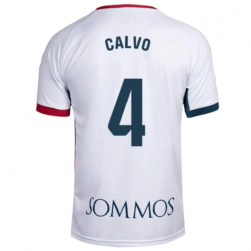 Danxen Uomo Maglia Álex Calvo #4 Bianco Rosso Kit Gara Away 2025/26 Maglietta