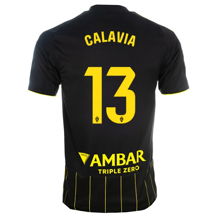 Danxen Uomo Maglia Carlos Calavia #13 Nero Giallo Kit Gara Away 2025/26 Maglietta