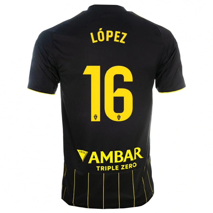 Danxen Uomo Maglia Juan López #16 Nero Giallo Kit Gara Away 2025/26 Maglietta
