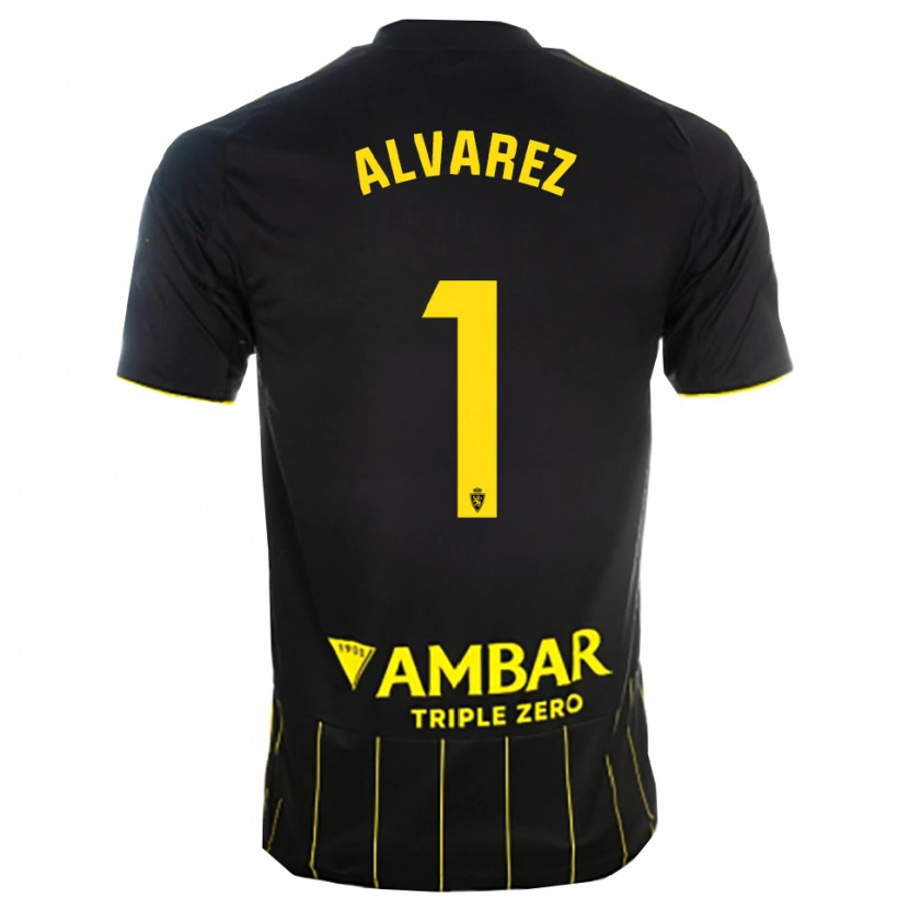 Danxen Uomo Maglia Cristian Álvarez #1 Nero Giallo Kit Gara Away 2025/26 Maglietta