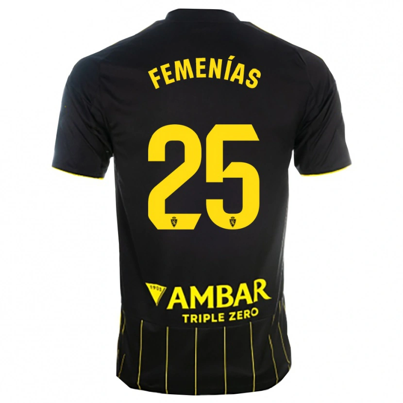 Danxen Uomo Maglia Joan Femenías #25 Nero Giallo Kit Gara Away 2025/26 Maglietta