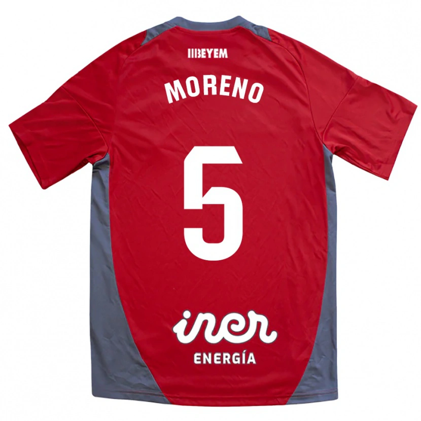 Danxen Uomo Maglia Javi Moreno #5 Rosso Grigio Kit Gara Away 2025/26 Maglietta