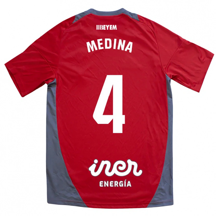 Danxen Uomo Maglia Agus Medina #4 Rosso Grigio Kit Gara Away 2025/26 Maglietta