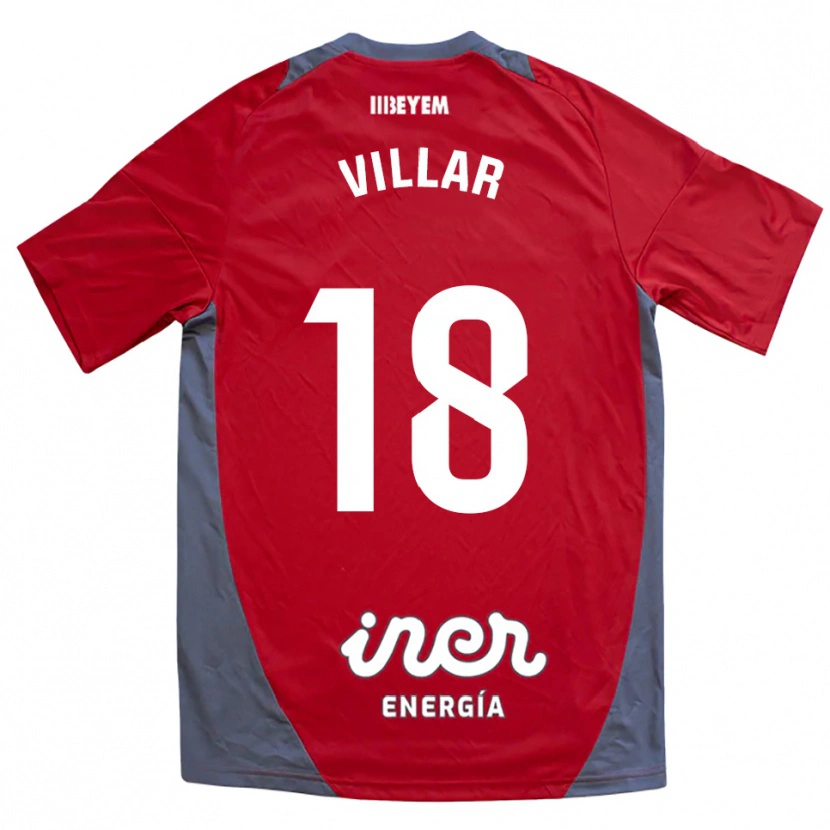 Danxen Uomo Maglia Javi Villar #18 Rosso Grigio Kit Gara Away 2025/26 Maglietta