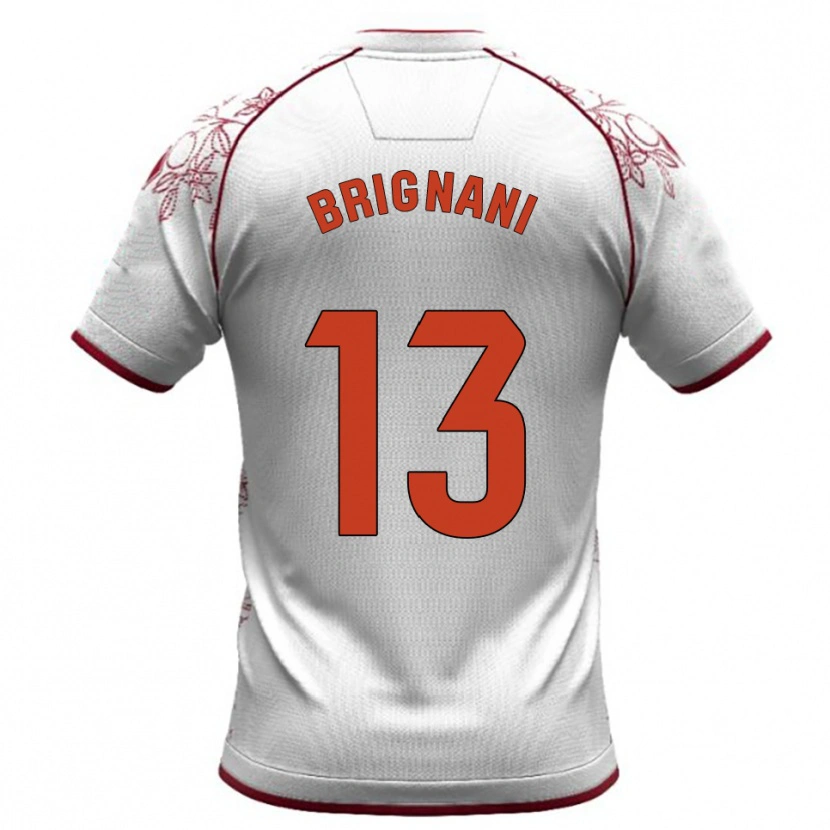 Danxen Uomo Maglia Fabrizio Brignani #13 Bianco Borgogna Kit Gara Away 2025/26 Maglietta
