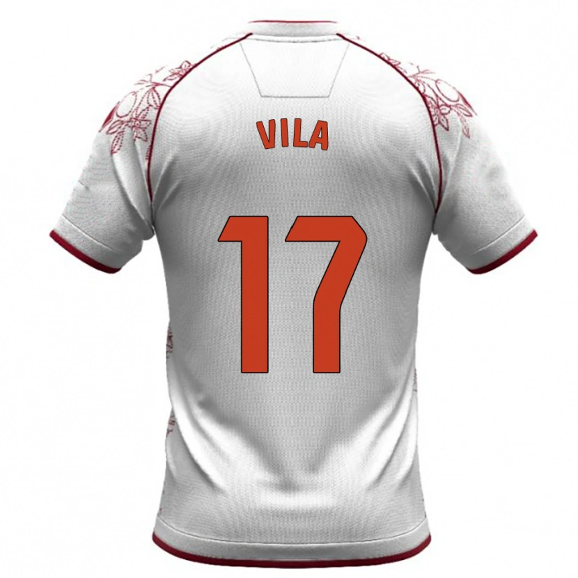 Danxen Uomo Maglia Manu Vila #17 Bianco Borgogna Kit Gara Away 2025/26 Maglietta