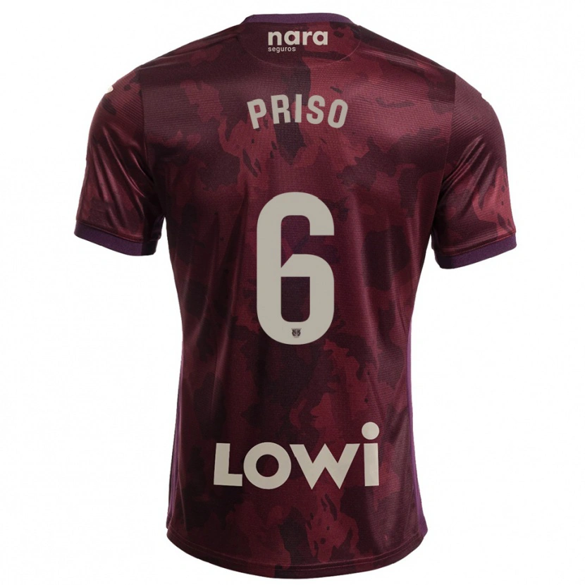 Danxen Uomo Maglia Mike Priso #6 Borgogna Bianco Kit Gara Away 2025/26 Maglietta