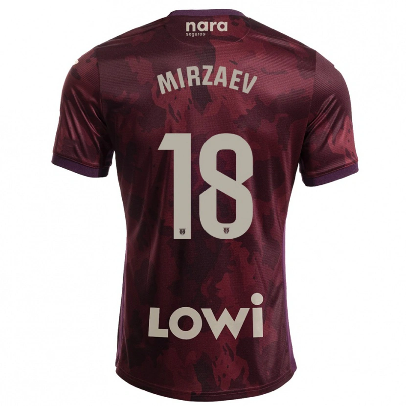 Danxen Uomo Maglia Lazizbek Mirzaev #18 Borgogna Bianco Kit Gara Away 2025/26 Maglietta