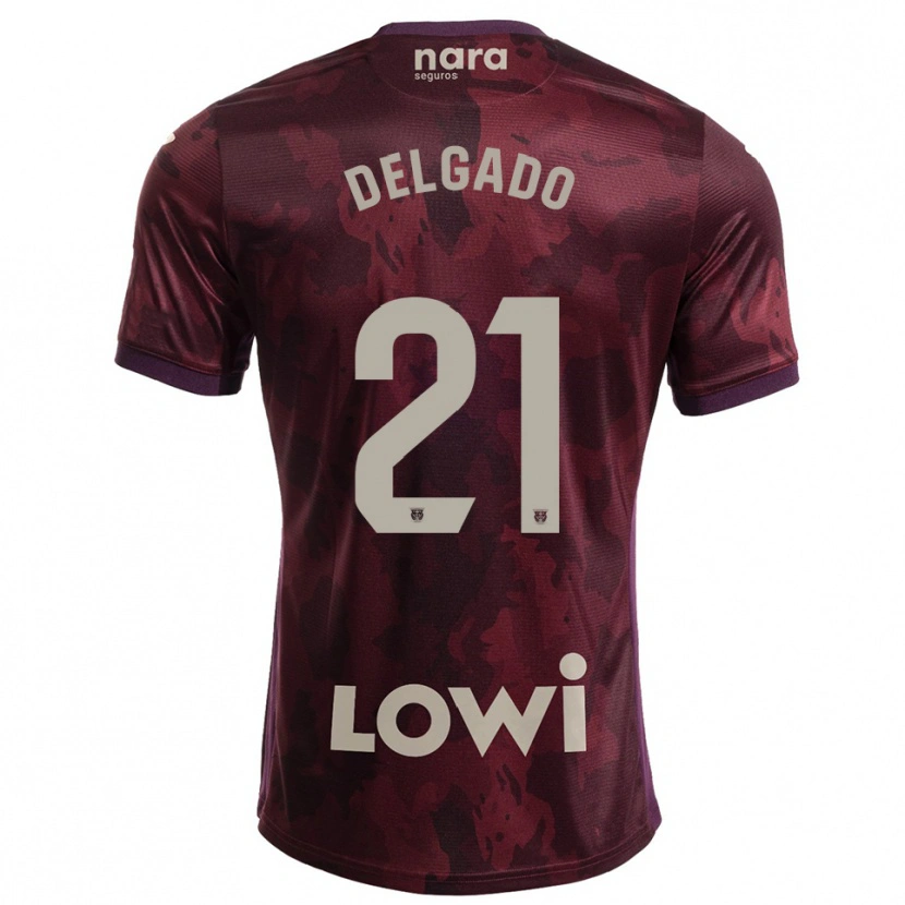 Danxen Uomo Maglia Aarón Delgado #21 Borgogna Bianco Kit Gara Away 2025/26 Maglietta
