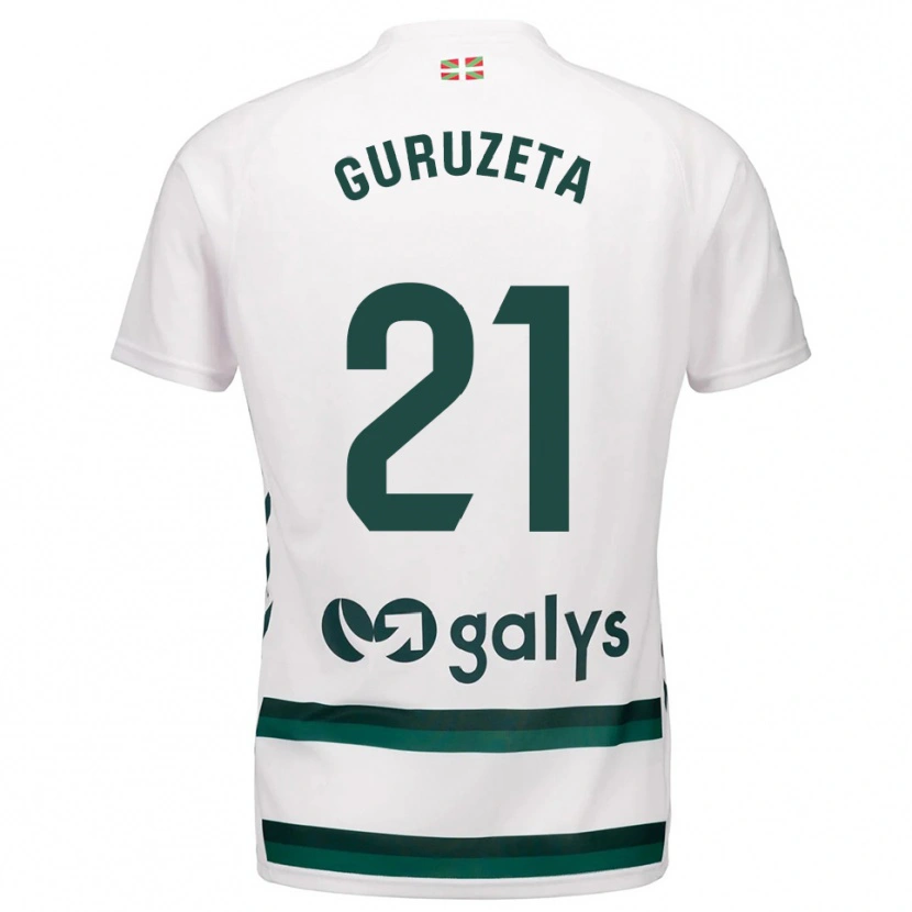 Danxen Uomo Maglia Jon Guruzeta #21 Bianco Verde Kit Gara Away 2025/26 Maglietta