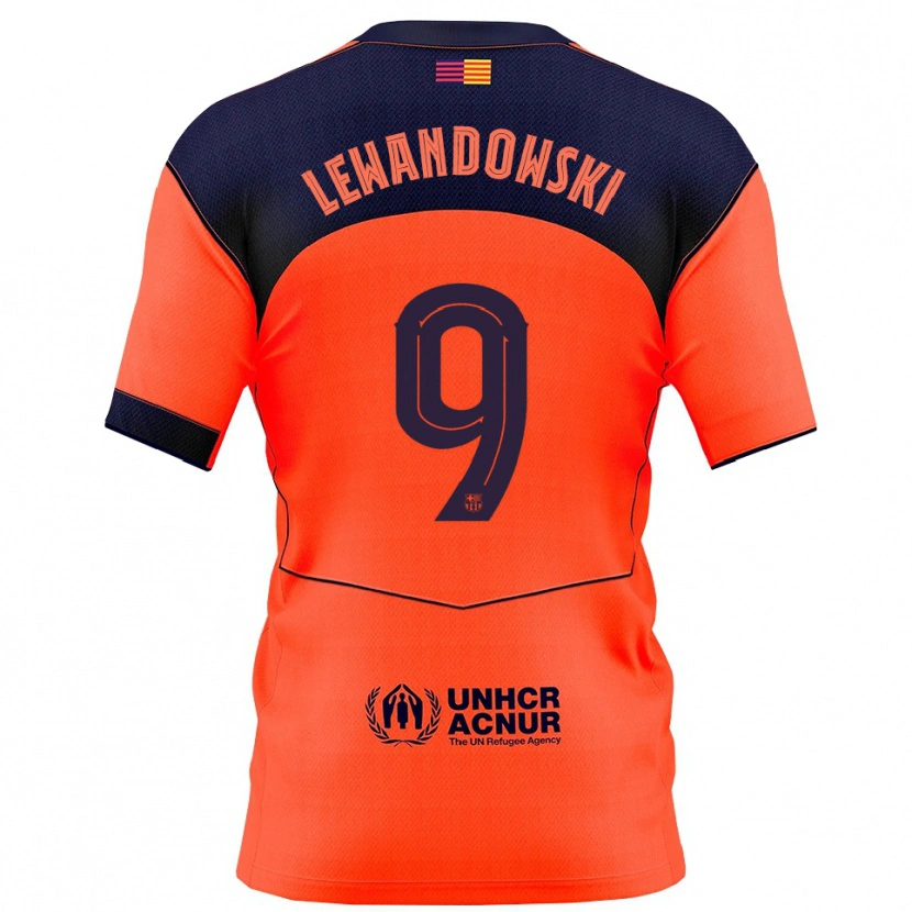 Danxen Uomo Maglia Robert Lewandowski #9 Arancione Blu Scuro Kit Gara Third 2025/26 Maglietta