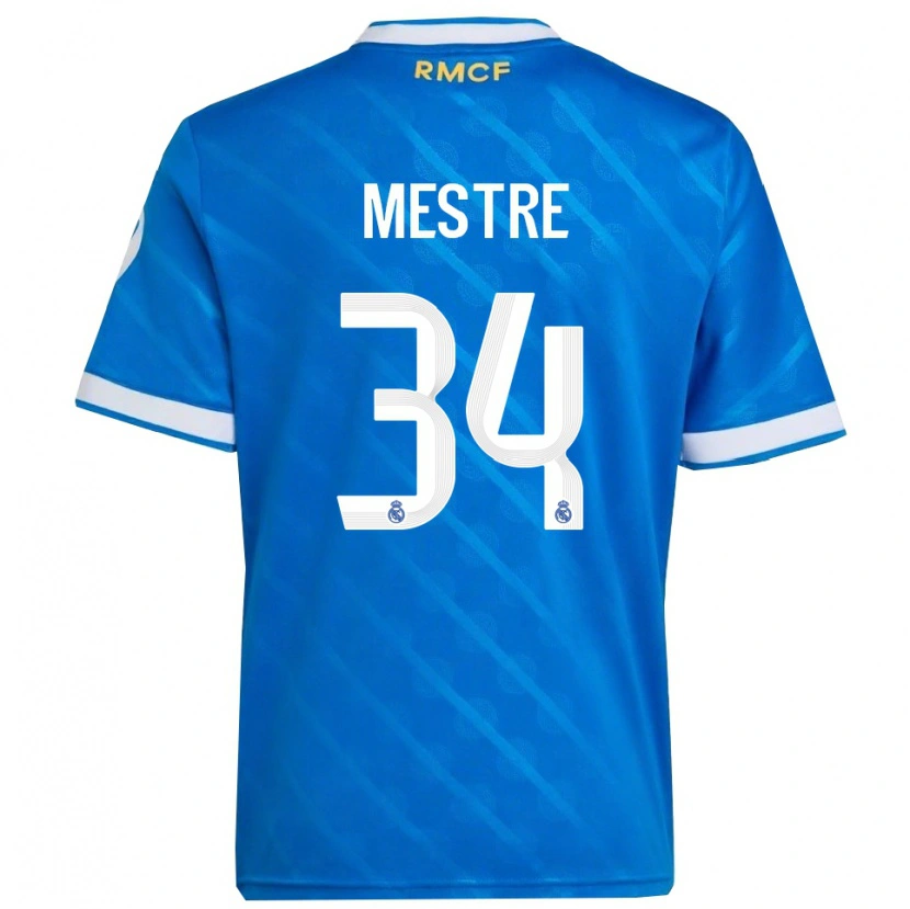 Danxen Uomo Maglia Sergio Mestre #34 Blu Bianco Kit Gara Third 2025/26 Maglietta