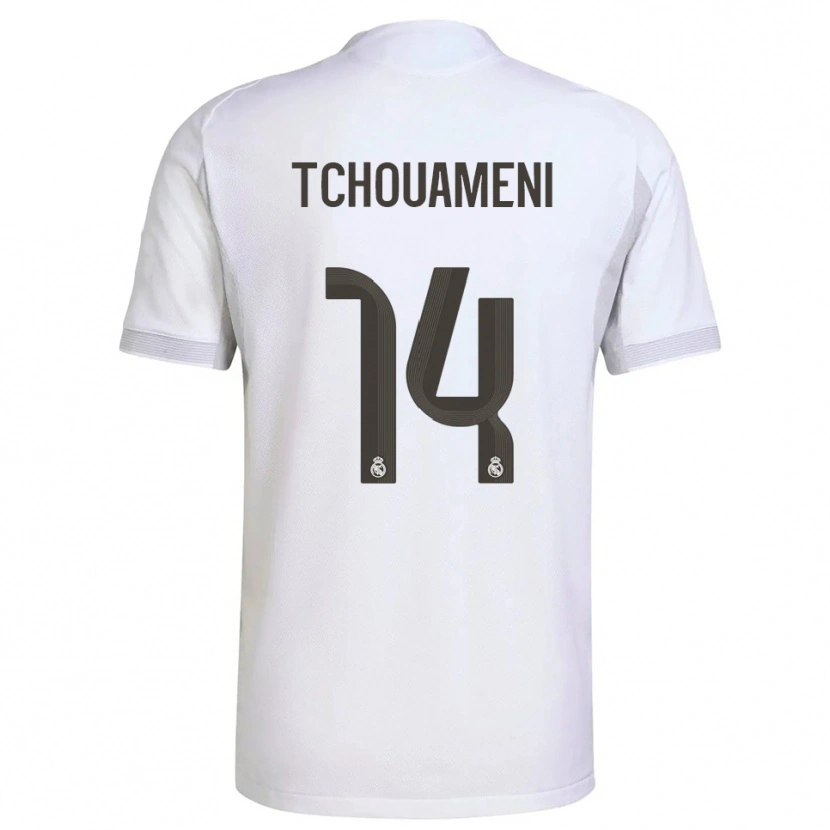 Danxen Donna Maglia Aurélien Tchouaméni #14 Bianco Giallo Kit Gara Home 2025/26 Maglietta