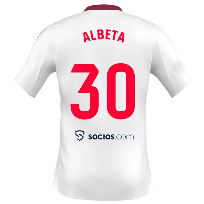 Danxen Donna Maglia Alba María López Montiel #30 Bianco Rosso Kit Gara Home 2025/26 Maglietta
