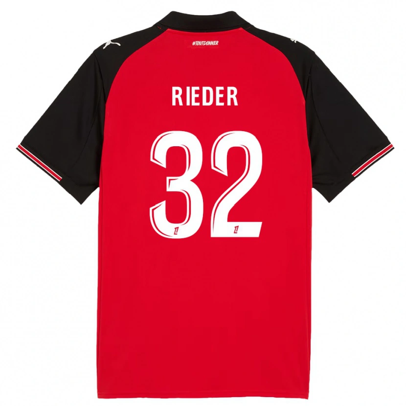 Danxen Donna Maglia Fabian Rieder #32 Rosso Nero Kit Gara Home 2025/26 Maglietta
