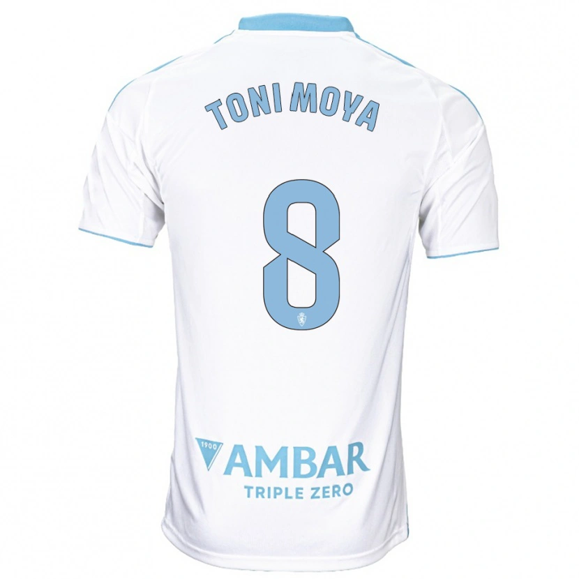 Danxen Donna Maglia Toni Moya #8 Bianco Azzurro Kit Gara Home 2025/26 Maglietta