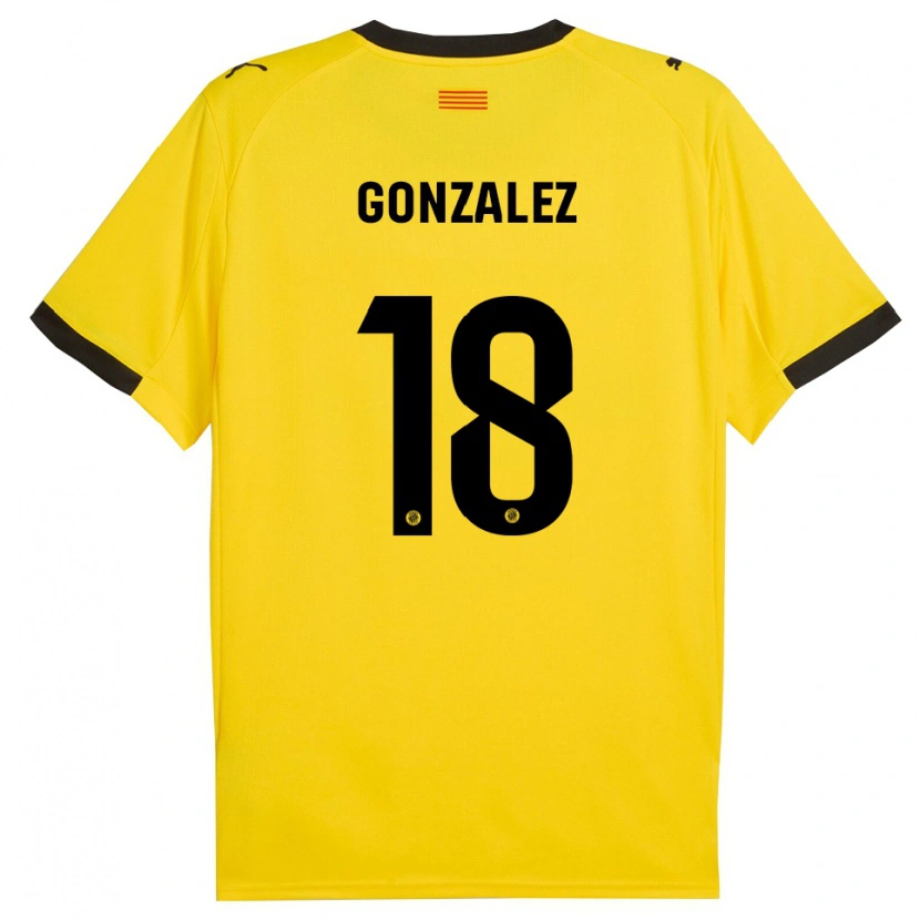 Danxen Donna Maglia Gerard Gonzalez #18 Giallo Nero Kit Gara Away 2025/26 Maglietta