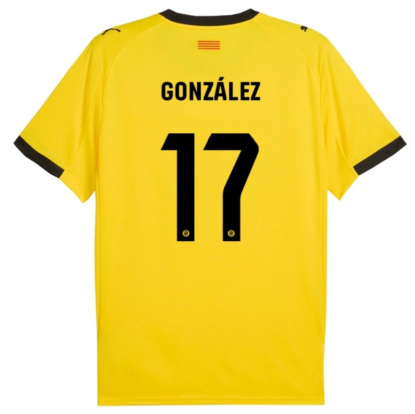 Danxen Donna Maglia Mario González #17 Giallo Nero Kit Gara Away 2025/26 Maglietta