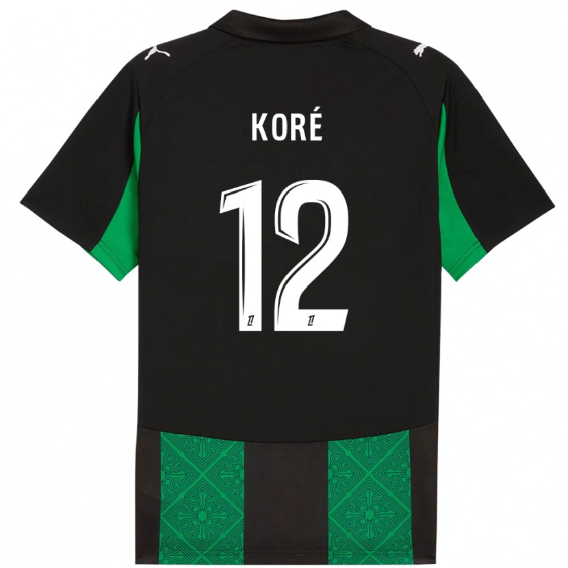 Danxen Donna Maglia Mathis Koré #12 Nero Verde Kit Gara Away 2025/26 Maglietta