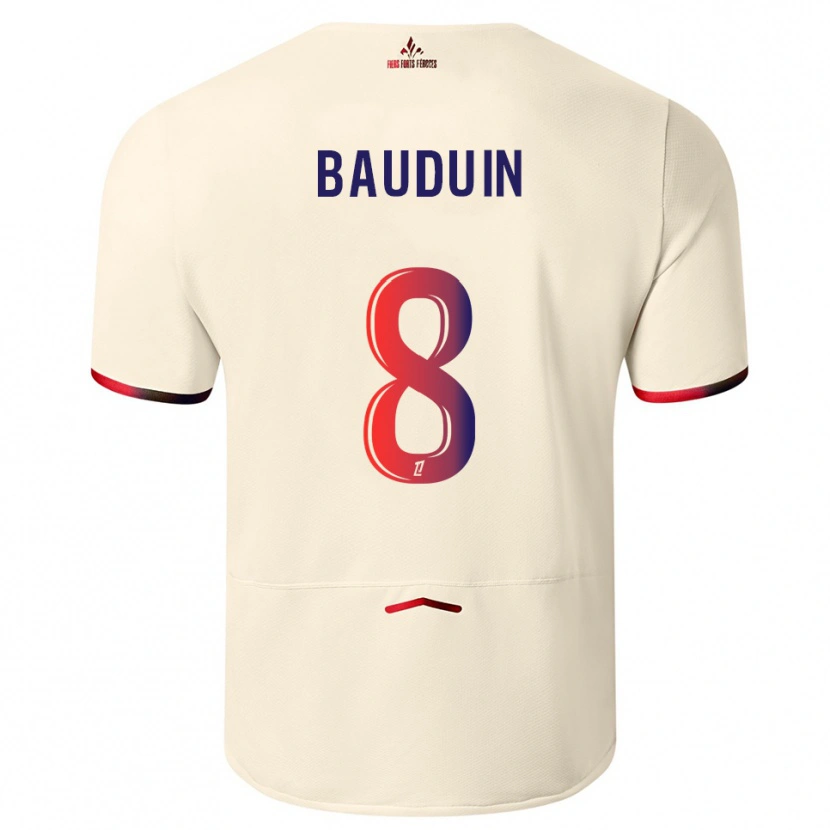 Danxen Donna Maglia Justine Bauduin #8 Bianco Sporco Rosso Kit Gara Away 2025/26 Maglietta