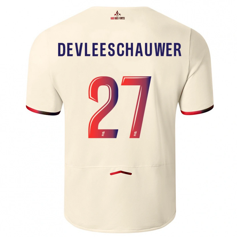 Danxen Donna Maglia Gwenaëlle Devleeschauwer #27 Bianco Sporco Rosso Kit Gara Away 2025/26 Maglietta