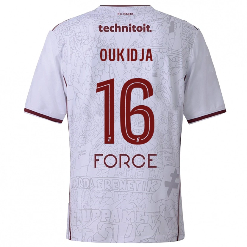 Danxen Donna Maglia Alexandre Oukidja #16 Bianco Borgogna Kit Gara Away 2025/26 Maglietta