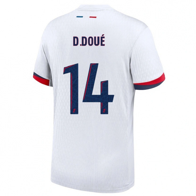 Danxen Donna Maglia Désiré Doué #14 Bianco Rosso Kit Gara Away 2025/26 Maglietta