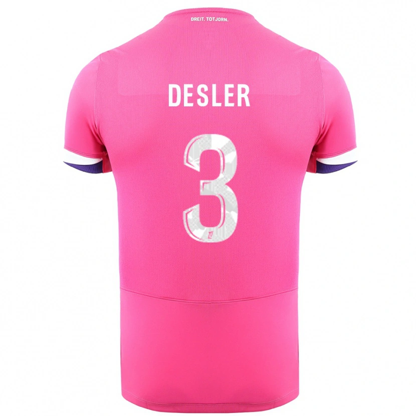 Danxen Donna Maglia Mikkel Desler #3 Rosa Bianco Kit Gara Away 2025/26 Maglietta
