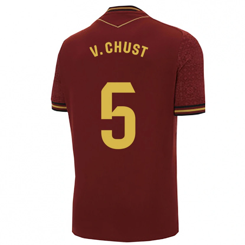 Danxen Donna Maglia Víctor Chust #5 Borgogna Oro Kit Gara Away 2025/26 Maglietta