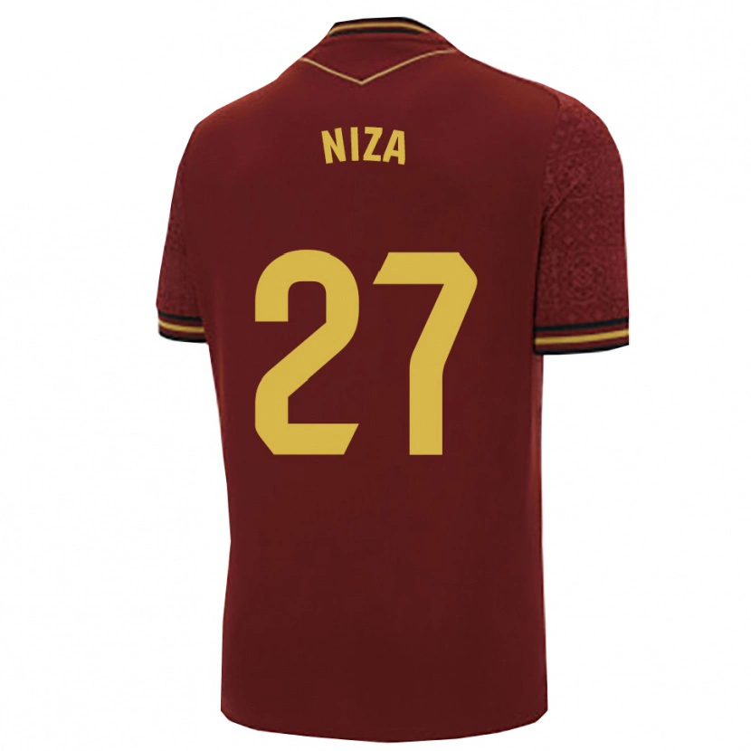 Danxen Donna Maglia Sergio Niza #27 Borgogna Oro Kit Gara Away 2025/26 Maglietta
