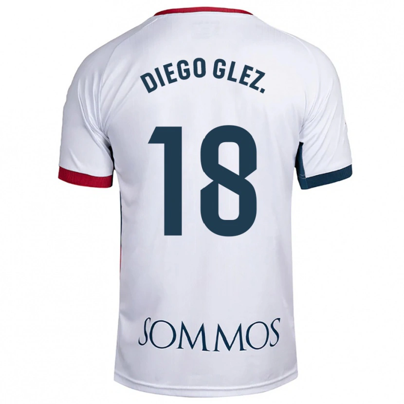 Danxen Donna Maglia Diego González #18 Bianco Rosso Kit Gara Away 2025/26 Maglietta