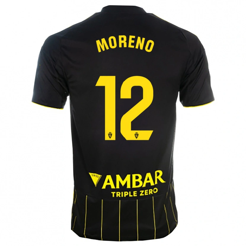 Danxen Donna Maglia Eloy Moreno #12 Nero Giallo Kit Gara Away 2025/26 Maglietta