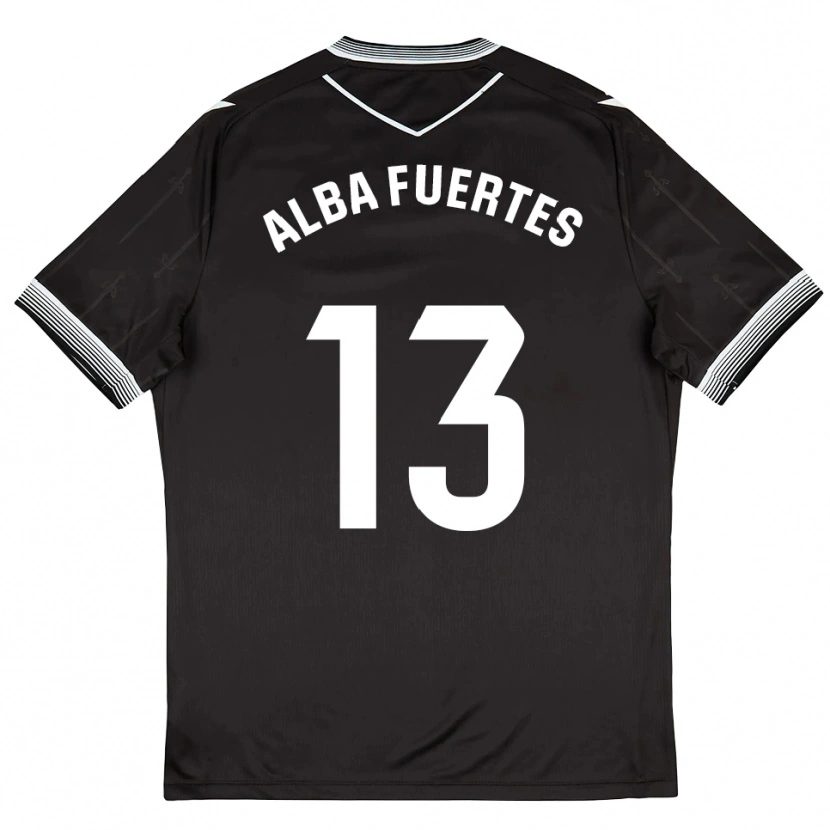 Danxen Donna Maglia Alba Fuertes #13 Nero Bianco Kit Gara Away 2025/26 Maglietta