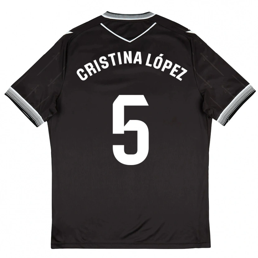 Danxen Donna Maglia Cristina López #5 Nero Bianco Kit Gara Away 2025/26 Maglietta