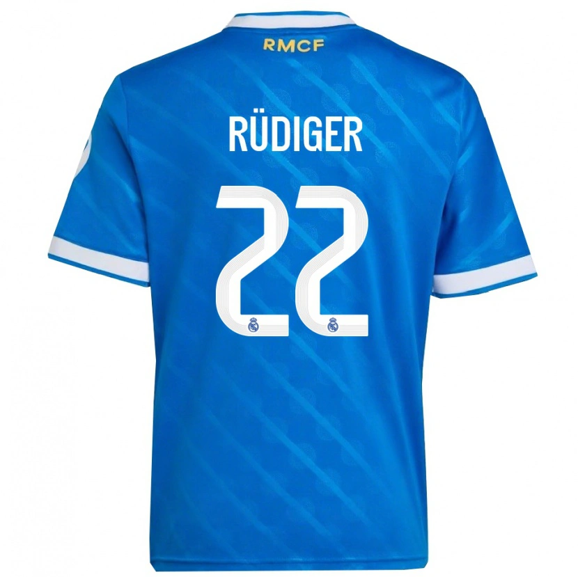 Danxen Donna Maglia Antonio Rüdiger #22 Blu Bianco Kit Gara Third 2025/26 Maglietta