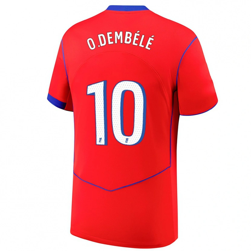Danxen Donna Maglia Ousmane Dembélé #10 Rosso Blu Bianco Kit Gara Third 2025/26 Maglietta