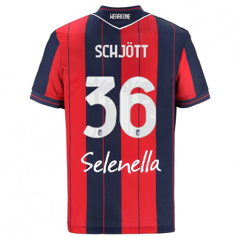 Danxen Bambino Maglia Gustav Schjött #36 Rosso Blu Navy Kit Gara Home 2025/26 Maglietta