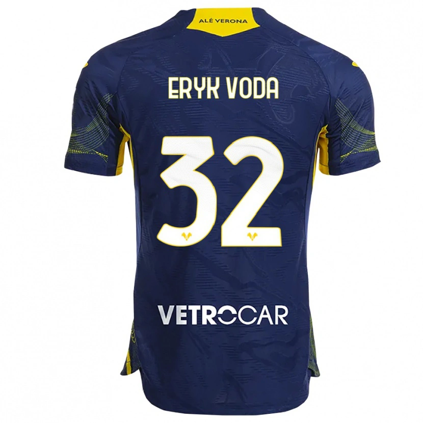 Danxen Bambino Maglia Eryk Vodă #32 Blu Navy Giallo Kit Gara Home 2025/26 Maglietta