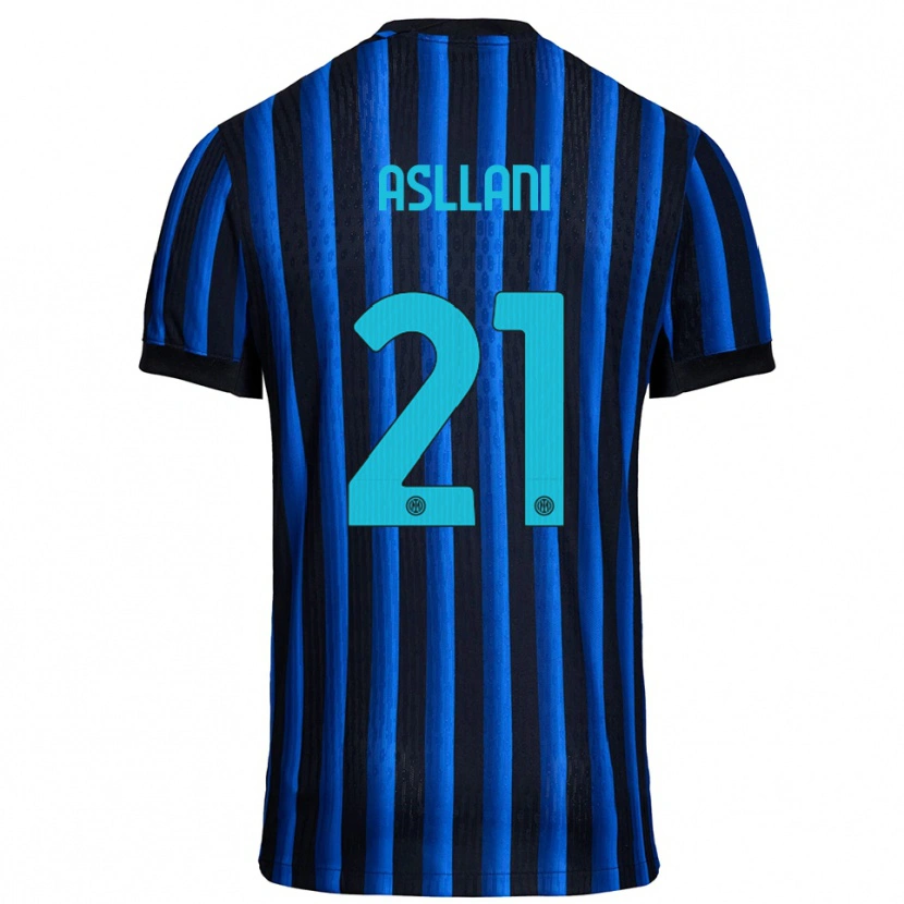 Danxen Bambino Maglia Kristjan Asllani #21 Nero Blu Kit Gara Home 2025/26 Maglietta