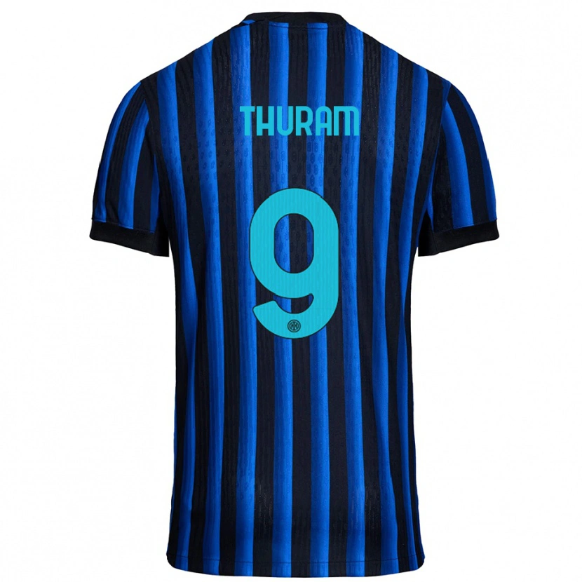 Danxen Bambino Maglia Marcus Thuram #9 Nero Blu Kit Gara Home 2025/26 Maglietta