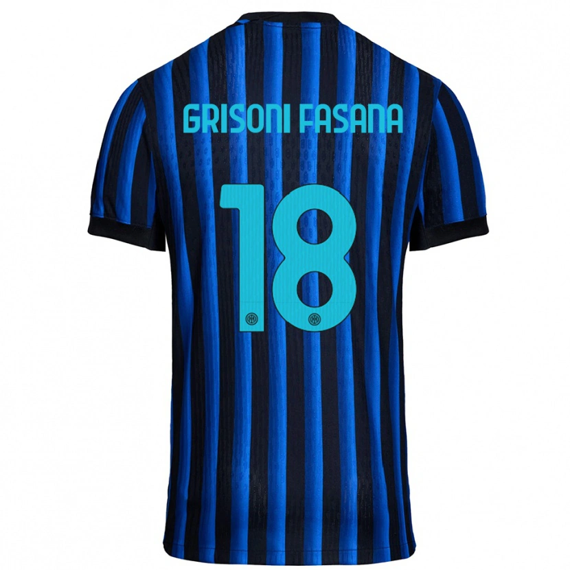 Danxen Bambino Maglia Marco Grisoni Fasana #18 Nero Blu Kit Gara Home 2025/26 Maglietta