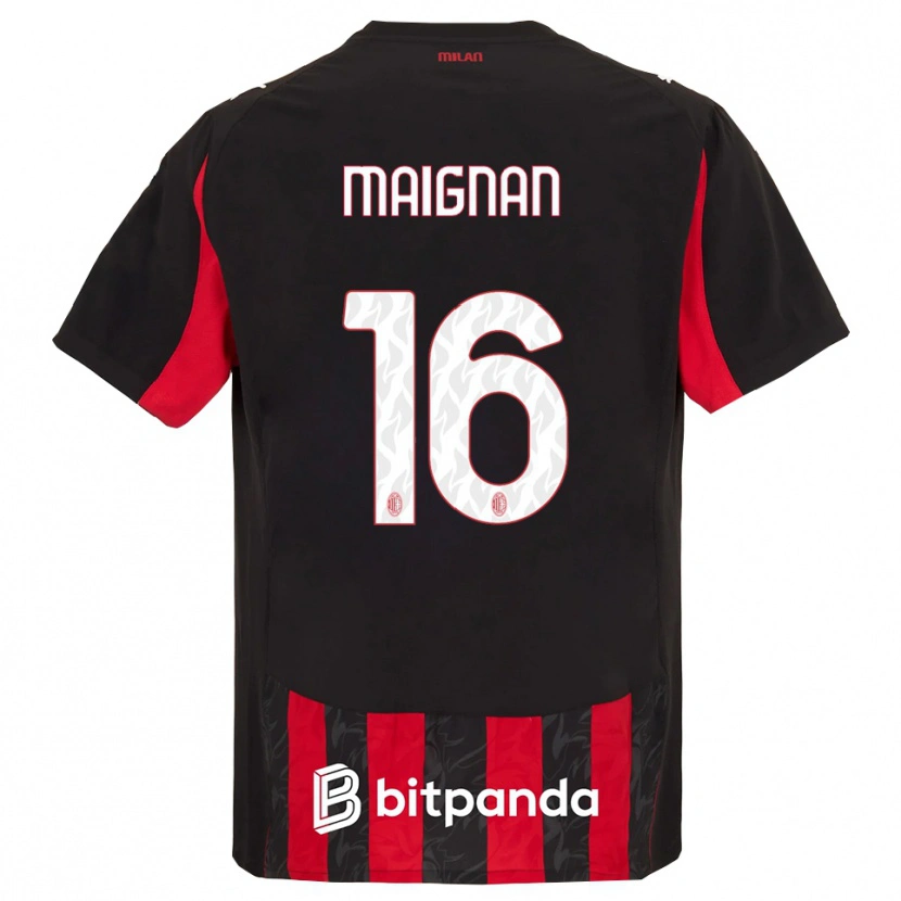 Danxen Bambino Maglia Mike Maignan #16 Rosso Nero Kit Gara Home 2025/26 Maglietta