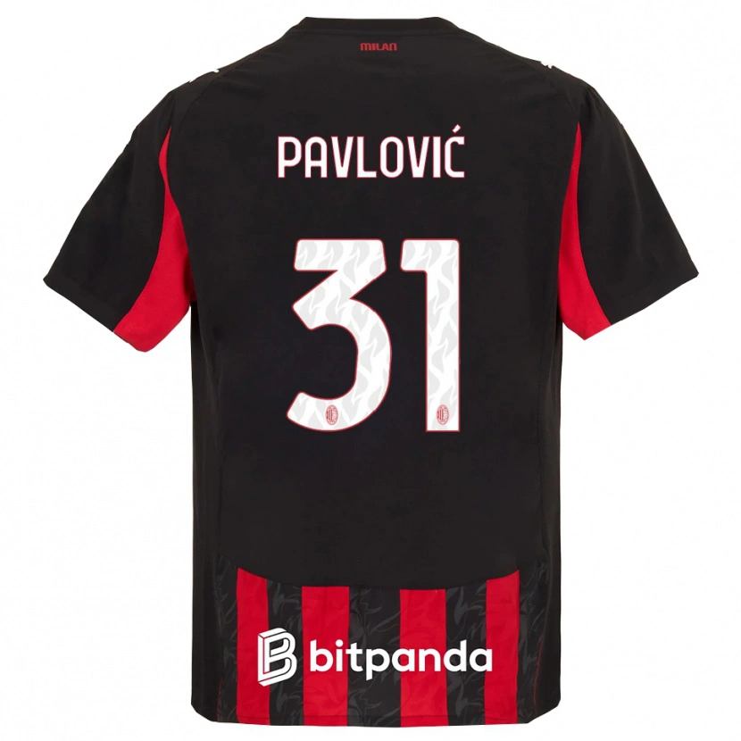 Danxen Bambino Maglia Strahinja Pavlović #31 Rosso Nero Kit Gara Home 2025/26 Maglietta