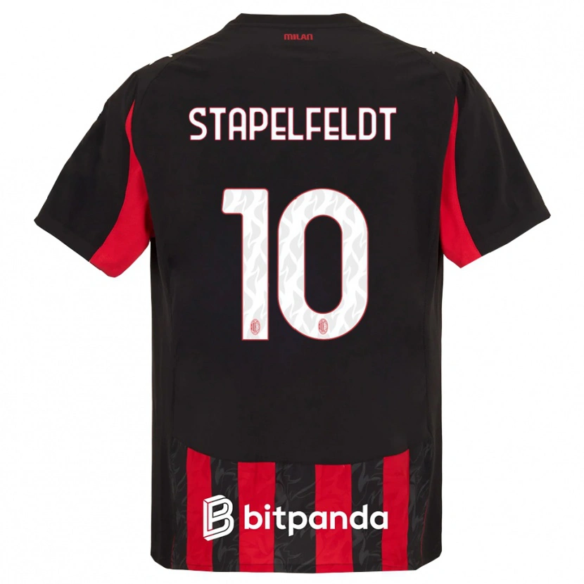 Danxen Bambino Maglia Nina Stapelfeldt #10 Rosso Nero Kit Gara Home 2025/26 Maglietta