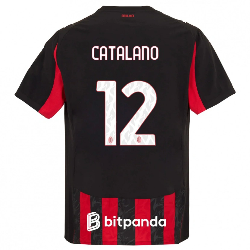 Danxen Bambino Maglia Alessio Catalano #12 Rosso Nero Kit Gara Home 2025/26 Maglietta