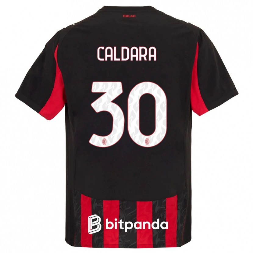 Danxen Bambino Maglia Mattia Caldara #30 Rosso Nero Kit Gara Home 2025/26 Maglietta