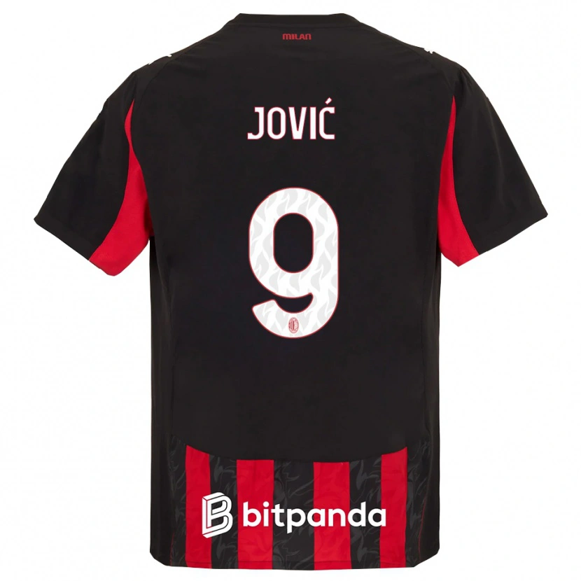 Danxen Bambino Maglia Luka Jovic #9 Rosso Nero Kit Gara Home 2025/26 Maglietta